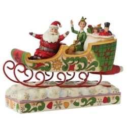 Spreading Christmas Cheer Buddy and Santa in Sleigh Figurine
