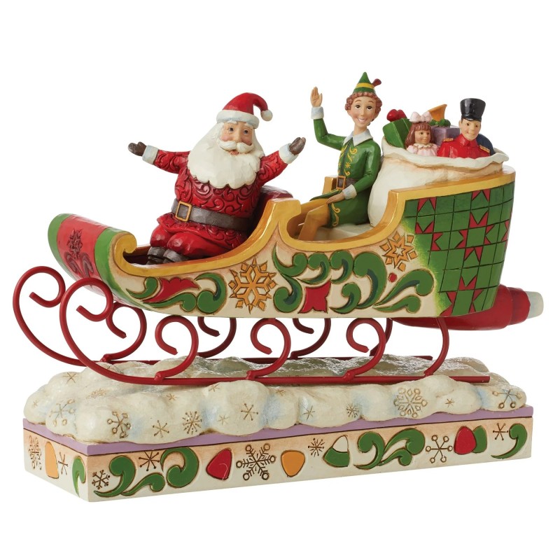 Spreading Christmas Cheer Buddy and Santa in Sleigh Figurine