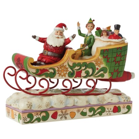 Spreading Christmas Cheer Buddy and Santa in Sleigh Figurine