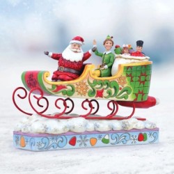 Spreading Christmas Cheer Buddy and Santa in Sleigh Figurine