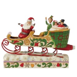 Spreading Christmas Cheer Buddy and Santa in Sleigh Figurine