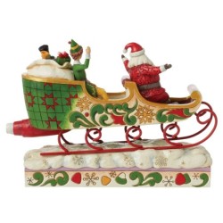 Spreading Christmas Cheer Buddy and Santa in Sleigh Figurine