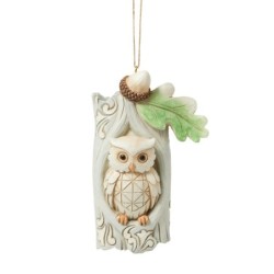 White Woodland Owl in Tree Hanging Ornament Heartwood Creek by Jim Shore
