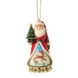 Santa with Vintage Christmas Tree Hanging Ornament