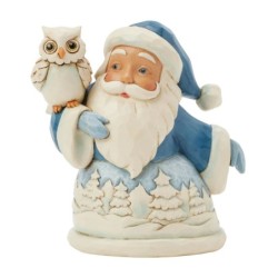 Blue Santa with Owl Mini Figurine