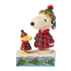 Cozy Companies Snoopy Woodstock in Plaid Puffer Jackets Peanuts