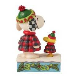 Cozy Companies Snoopy Woodstock in Plaid Puffer Jackets Peanuts