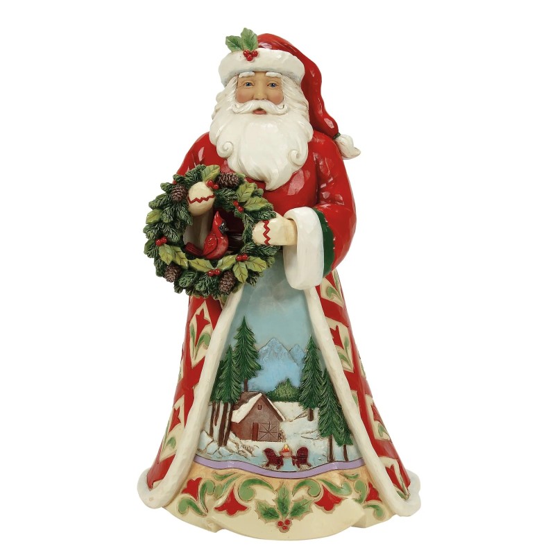 Christmas's Peaceful Retreat Lodge Santa with Wreath Scene Heartwood Creek