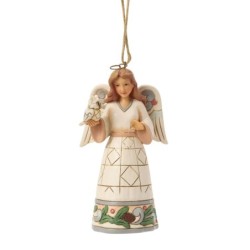 White Woodland Angel with Owl Hanging Ornament Heartwood Creek by Jim Shore
