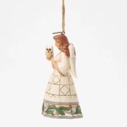 White Woodland Angel with Owl Hanging Ornament Heartwood Creek by Jim Shore