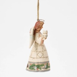 White Woodland Angel with Owl Hanging Ornament Heartwood Creek by Jim Shore