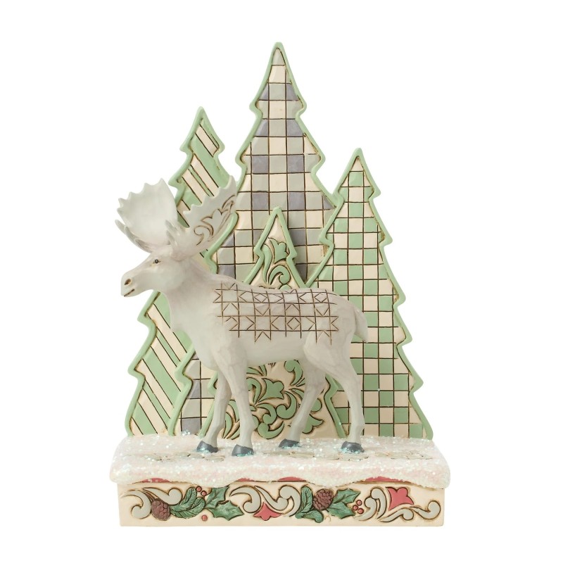 Frozen Forest White Woodland Moose with Layered Trees Heartwood Creek