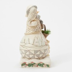 Winter's Gentle Gatherings White Woodland Snowman with Basket of Evergreen Sprigs Heartwood Creek