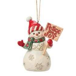 Snowman with Peace Joy Sign Hanging Ornament