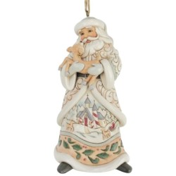 White Woodland Santa holidng a Fawn Hanging Ornament Heartwood Creek