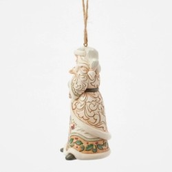 White Woodland Santa holidng a Fawn Hanging Ornament Heartwood Creek