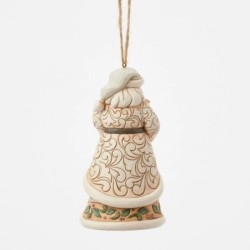 White Woodland Santa holidng a Fawn Hanging Ornament Heartwood Creek