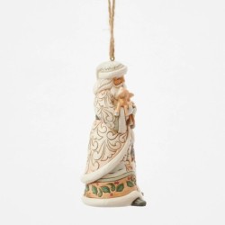 White Woodland Santa holidng a Fawn Hanging Ornament Heartwood Creek