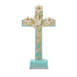 Cross with Lilies and Dove Figurine Heartwood Creek